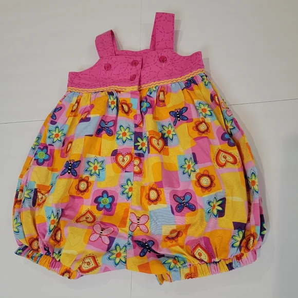 Smocked Bubble Chicken Noodle San Francisco Romper Multi Color Size 9M Flowers - Picture 5 of 12